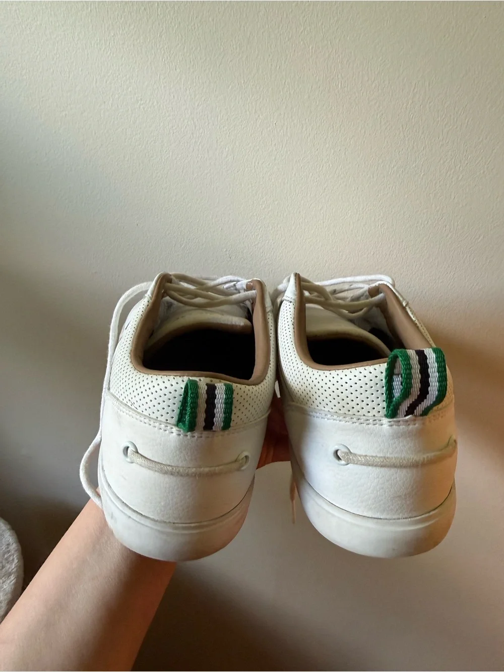 Lacoste Men’s White Leather Sneakers with Green Heel Tabs